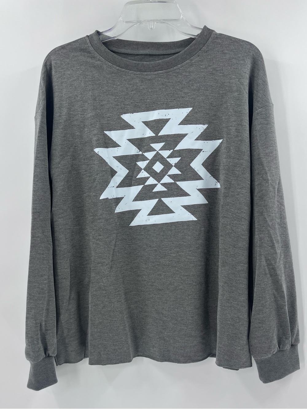 Gray Long Sleeve Tee with White Geometric Graphic size large